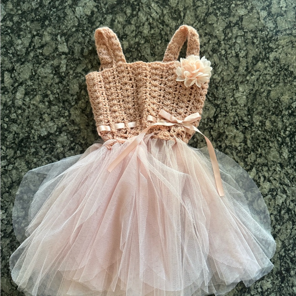 Like New!  Infant Crochet Top Tulle Dress with Flower Accent
